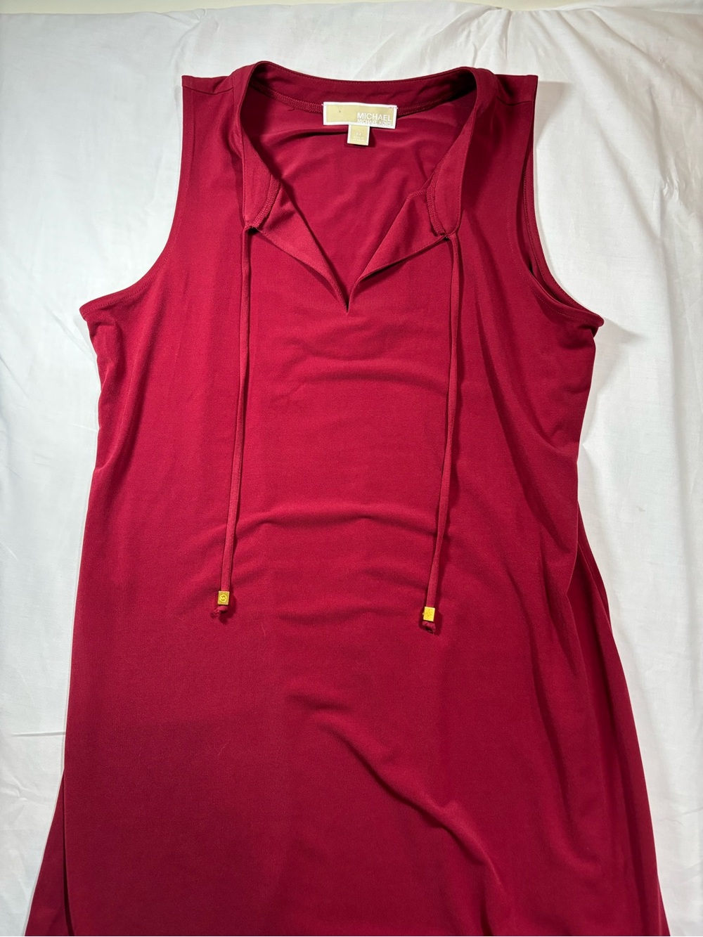 Michael Kors Deep Red Sleeveless V-Neck Tank with Drawstring